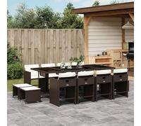 Iiaky 3211161 Set da Pranzo da Giardino 13pz con Cuscini Marrone Polyrattan Set Giardino Esterno, Tavolo da Giardino con Sedie, Set Mobili da Giardino in Rattan PE Impermeabile