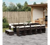 Iiaky 3211173 Set da Pranzo da Giardino 15 pz con Cuscini Marrone Polyrattan Set Giardino Esterno, Tavolo da Giardino con Sedie, Set Mobili da Giardino in Rattan PE Impermeabile