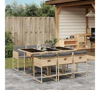 Iiaky 3211272 Set Pranzo da Giardino 7 pz con Cuscini Beige Misto Polyrattan Set Tavolo da Giardino con Sedie,Set da Pranzo con Tavolo,Sedie da Esterno Impilabili, Set di Mobili