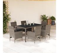Iiaky 3278558 Set da Pranzo da Giardino 7 pz con Cuscini Polyrattan e Vetro Set Tavolo da Giardino con Sedie,Set da Pranzo con Tavolo,Sedie da Esterno Impilabili, Set di Mobili
