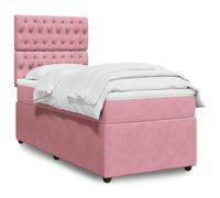 Iiaky 3292249 Giroletto a Molle con Materasso Rosa 90x200 cm in Velluto Telaio del letto a piattaforma imbottito,Base per materasso,Supporto per doghe in legno,Facile da montare