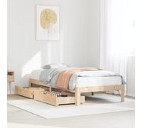 Iiaky 3301942 Giroletto con Cassetti 90x200 cm in Legno Massello di Pino Rete Letto Matrimoniale,Struttura Letto a Doghe in Legno, Spazio di Archiviazione Sotto al Letto, Adatto per Molti Tipi di Lett