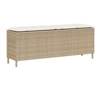 Iiaky 4104158 Panca da Giardino con Cuscino Beige 110x30x40,5cm in Polyrattan Baule da Giardino Effetto Legno Organizer Box Giocattoli Multibox Impermeabile Esterni