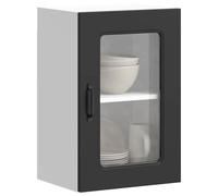 Iiaky 853528 Pensile da Cucina con Porta in Vetro Kalmar Nero Truciolato Pensile a Muro da Cucina in Legno Armadietto Vetrinetta Credenza