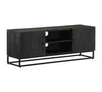 Iiaky Mobile TV Nero 110x30x40 cm in Legno Massello di Mango e Ferro, Mobile Porta Televisore, Mobiletto Industriale Tavolino Basso Vintage Console per Salotto