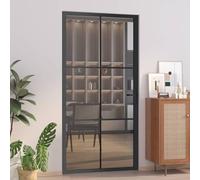 Iiaky Porta Interna in Vetro Porte Interne Moderne Alluminio Porta Interna in Vetro ESG e Alluminio per Bagno Cucina Studio-Nero e Trasparente scuro-102.5 x 201.5 cm