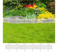 Iiaky Recinto per Prato Bianco 17 pz / 10 m,Bordo per aiuole,Flessibile,Effetto Legno,in Polipropilene,per recinzioni da Giardino