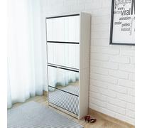 Iiaky Scarpiera a 4 Strati con Specchio Bianca 63x17x134 cm-Scarpiera Portascarpe in Legno,Doppia profondità Dimensioni Compatte Slim Salvaspazio