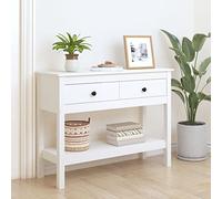 Iiaky Tavolo Consolle Bianco 100x35x75 cm in Legno Massello di Pino,Consolle Ingresso con Cassetti e Ripiani,Tavolo Consolle,Tavolino per Soggiorno,Ingresso,Corridoio
