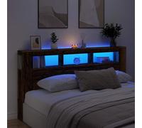 Iiaky Testiera Letto 200 cm Testiera Letto Matrimoniale con LED Testiera con Scomparti Testiera LED in Legno-Legno antico-200 x 103.5 cm