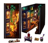 iiecreate Kit per casa delle bambole 3D in miniatura, in legno, con supporto per libri fai da te, casa delle bambole, fermalibri in legno, con luce a LED, kit regalo (Overture Street)