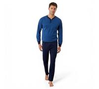 IIGranchio - Pigiama Uomo | Cotone 100% | Manica e Pantalone Lunghi - Scollo Serafino - Pigiama Uomo, Completo Notte | Cotone Morbido - Traspirante - Comfort Naturale Quotidiano | OCEANO - XXL