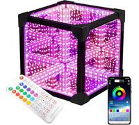 IINCOOY Cubo Specchio Infinito A LED Intelligente, Lampada Tunnel A Specchio Infinito 3D con App E Telecomando, Attivato dal Suono, Luce Effetto Tunnel Alimentata Tramite USB(20 * 20 * 20cm)