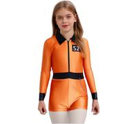 iiniim Costume Da Prigioniera Per Bambine Tuta Travestimento Prigione Arancione Con Decorazione Catena In Vita E Maniche Lunghe Per Festa Cosplay Anni Arancia 13-14 anni