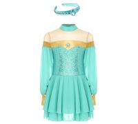iiniim Costume Da Principessa Aladina Per Bambine Abito Da Danza Araba Vestito Con Paillettes Maniche Lunghe Con Diadema Abito Da Ballerina Per Halloween Verde menta 11-12 anni