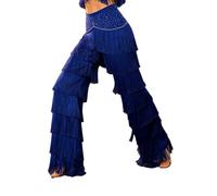 iiniim Donna Pantaloni Jazz Donne Pantaloni La Pratica E La Performance Pratica Tango E Salsa Latino Sala Ballo Fianco con Strass Training Blu Reale XL