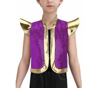 iiniim Gilet Principe Arabo Con Strass Bambini Fantastico Il Cosplay E Le Rappresentazioni Principe Arabo Dai Ai Anni Viola 11-12 anni