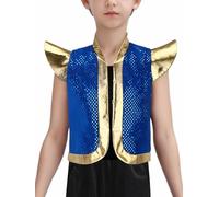 iiniim Gilet Principe Arabo Con Strass Bambini Fantastico Il Cosplay E Le Rappresentazioni Principe Arabo Dai Ai Anni Blu reale 5-6 anni