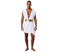 iiniim Uomo Male Greek God Costume Roman Cosplay Outfit Adult Party Toga Costume Short Robe Dress Medieval Warrior Outfits Birthday Carnival Stage Bianco 3XL