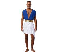 iiniim Uomo Male Greek God Costume Roman Cosplay Outfit Adult Party Toga Costume Short Robe Dress Medieval Warrior Outfits Birthday Carnival Stage Blu 3XL