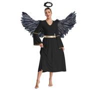 iiniim Vestito Da Cosplay Di Angelo Per Donna Vestito Con Ali Di Angelo E Diadema Costume Per Feste Tematiche Di Halloween Carnevale Nero M