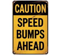 IINKUEYK Caution Speed Bumps Ahead Yellow Black Warning Metal Sign For Street Road Highway Construction Zone 8 X 12