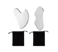 Iirlvior Gua Sha Viso 2 Pezzi Gua Sha in Acciaio Inossidabile con Due Borse di Stoccaggio, Strumento Massaggio Viso Strumento Multifunzione per Viso Occhi Colli Corpo Posteriore