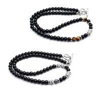 Iirlvior Set di 2 collane da uomo, collana con perle di ossidiana e occhio di tigre, coordinate in pietre naturali per uomo donna e Necklace Fantasia, Colier da uomo retrò alla moda, gioielli