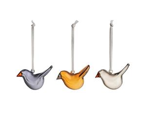 Iittala Set di 3 mini uccelli in vetro soffiato, colori assortiti, altezza: 4,8 cm, larghezza: 7,3 cm, 1068675
