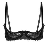 iixpin Reggiseno Aperto in Pizzo/Rete da Donna Bralette Brassière Trasparente Babydoll Lingerie Seno Nudo Bra Triangolo Bikini Push Up Brasiliana Costume Nightwear Nero-Tipo F S