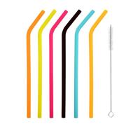 iJiGui 6 Cannucce Riutilizzabili Colorate in Silicone, con Spazzola, 0,8cm di Diametro, per Latte, Succhi, Yogurt