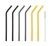 iJiGui 6 Cannucce Riutilizzabili in Silicone, Silicone Cannucce Ecologico, con Spazzola, 0,8cm di Diametro, Cannucce Riutilizzabili, per Latte, Succhi, Yogurt (Nero + Grigio + Giallo)