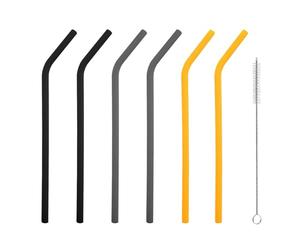 iJiGui 6 Cannucce Riutilizzabili in Silicone, Silicone Cannucce Ecologico, con Spazzola, 0,8cm di Diametro, Cannucce Riutilizzabili, per Latte, Succhi, Yogurt (Nero + Grigio + Giallo)