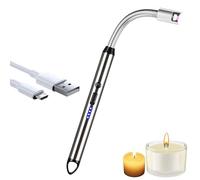 iJiGui Accendino Elettrico, Arco Elettrico Accendino da Cucina Accendigas, Accendini USB Ricaricabile, Collo Lungo Girevole a 360°, Antivento per Candele Gas Cucina Grill Barbecue(Argento)