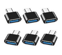 iJiGui Adattatore USB C a USB 2.0 (6 Pezzi), Adattatore Tipo C a USB-A OTG Connettore, per MacBook PRO 2019/2018, Samsung Galaxy, Google Pixel Nexus (Nero)