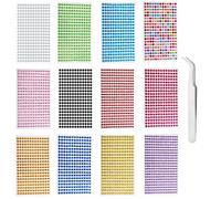 iJiZuo 12 Fogli 4140 Pezzi Strass Autoadesivo, con Pinzette, 5mm Gemme Rotondo di Perline, Acrilico Diamante Strass Sticker, per Telefono PC Decorazione Fai da Te, Make-up,Unghie