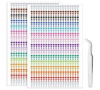 iJiZuo 2 Fogli 1800 Pezzi Strass Autoadesivo, con Pinzette, Gemme Rotondo di Perline, Acrilico Diamante Strass Sticker, per Telefono PC Decorazione Fai da Te, Make-up,Unghie-2 Fogli