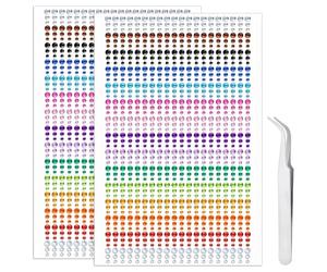 iJiZuo 2 Fogli 1800 Pezzi Strass Autoadesivo, con Pinzette, Gemme Rotondo di Perline, Acrilico Diamante Strass Sticker, per Telefono PC Decorazione Fai da Te, Make-up,Unghie-2 Fogli