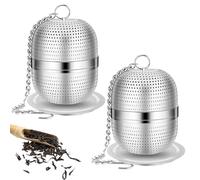 iJiZuo 2 Pezzi Infusore per Tisane, Colino da tè con Maglia, Colini da tè in Acciaio Inox a Rete, con Catena Lunga e Vassoio raccogligocce Rotondo, per Foglie di tè e Spezie e Condimenti