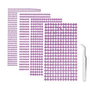 iJiZuo 4 Fogli 1792 Pezzi Strass Autoadesivo, con Pinzette, 3/4/5/6 mm Gemme Rotondo di Perline, Acrilico Diamante Strass Sticker, per Telefono PC Decorazione Fai da Te, Make-up-Viola Chiaro