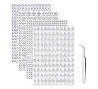 iJiZuo 4 Fogli 1792 Pezzi Strass Autoadesivo, con Pinzette, 3/4/5/6 mm Gemme Rotondo di Perline, Acrilico Diamante Strass Sticker, per Telefono PC Decorazione Fai da Te, Make-up, Unghie-Bianco