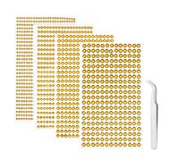 iJiZuo 4 Fogli 1792 Pezzi Strass Autoadesivo, con Pinzette, 3/4/5/6 mm Gemme Rotondo di Perline, Acrilico Diamante Strass Sticker, per Telefono PC Decorazione Fai da Te, Make-up, Unghie-Oro