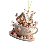 Ijksbehjf Ciondolo a tema pasquale a forma di coniglio, in acrilico, per chiavi o decorazione dell'auto, ornamento decorativo per la casa della tazza di caffè