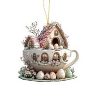 Ijksbehjf Ciondolo a tema pasquale a forma di coniglio, in acrilico, per chiavi o decorazione dell'auto, ornamento decorativo per la casa della tazza di caffè