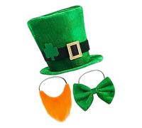 Ijksbehjf Set di 3 pezzi per il giorno di Patrick, tra cui cappello a cilindro, fiocchi e accessori per feste di gruppo, costume da parata