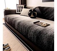 IJNBHU Copridivano, Coperta per Divano 1/2/3/4 posti, copridivano angolare, a Forma di L, in ciniglia, con Nappine decorativeCoperta Decorativa Multifunzionale, Teli Copridivano,Nero,110 * 110cm