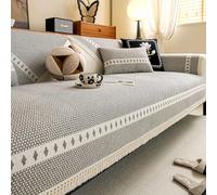 IJNBHU Copridivano Universale Lavabile, Copri Divano 2 Posti e 3 Posti con Fondo Antiscivolo, Cotone e Lino Copridivani, Sofa Protezione for Mobili a Forma di L/U,Grigio,110 * 160cm