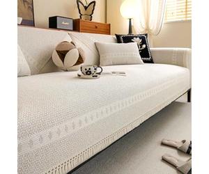 IJNBHU Copridivano Universale Lavabile, Copri Divano 2 Posti e 3 Posti con Fondo Antiscivolo, Cotone e Lino Copridivani, Sofa Protezione for Mobili a Forma di L/U,Beige,90 * 210cm