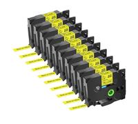 IJOSADON Nastro per etichette 12 mm compatibile con Tz 231 TZE 231 laminato nero su bianco 5PK 10PK(Black on Yellow-10PK)