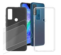 IJTYHF 2 Pack Vetro Temperato Pellicola Vetro Glass Film + Cover per TCL 20 R 5G T767H (6.52 Pollici) Custodia Silicone Trasparente TPU Case Shell Skin Bumper